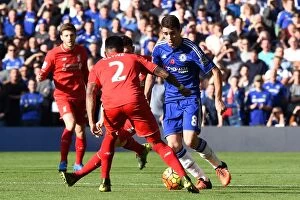 Images Dated 31st October 2015: A Battle for the Ball: Oscar vs. Clyne at Stamford Bridge