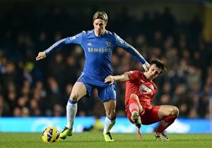 Images Dated 16th January 2013: Battle for the Ball: Torres vs. Cork - Chelsea vs. Southampton, Premier League (January 16, 2013)