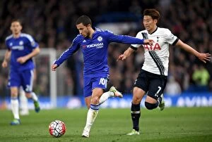Images Dated 2nd May 2016: Battle at Stamford Bridge: Eden Hazard vs. Son Heung-Min - Premier League Clash (2015-16)