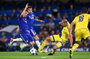 Images Dated 16th September 2015: Battle at Stamford Bridge: Embolo, Oscar, and Tal Ben Haim Clash in UEFA Champions League Group G