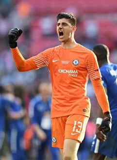 Images Dated 19th May 2018: Chelsea Celebrate FA Cup Victory: Thibaut Courtois Rejoices After Chelsea v Manchester United