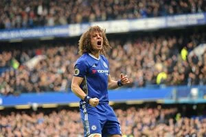 Images Dated 4th February 2017: Chelsea Celebrate Marcos Alonso's Goal: David Luiz Leads the Charge Against Arsenal - Premier
