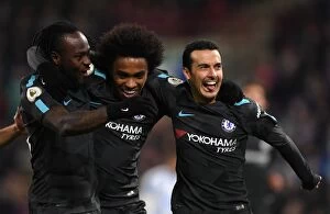 Away Collection: Chelsea Celebrate Pedro's Goal Against Huddersfield Town, Premier League