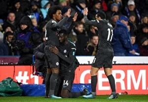 Away Collection: Chelsea Celebrate Tiemoue Bakayoko's Goal vs. Huddersfield Town, Premier League