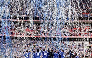 Images Dated 19th May 2007: Chelsea Celebrates FA Cup Victory: Chelsea Players and the FA Cup Trophy at Wembley Stadium
