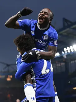2016/17 Season Prints: Chelsea Celebration: Willian and Victor Moses Rejoice Over Goal Against Stoke City