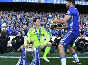 Chelsea Champions: Thibaut Courtois and Diego Costa Lift the Premier League Trophy