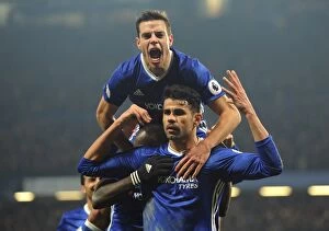 Images Dated 22nd January 2017: Chelsea: Diego Costa and Cesar Azpilicueta Celebrate Costa's Goal vs Hull City, Premier League