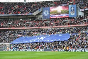 Images Dated 5th May 2012: Chelsea Fans Wave Flags at FA Cup Final vs. Liverpool (2012, Wembley Stadium)