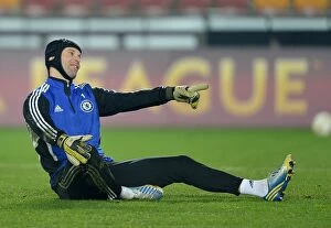 Images Dated 13th February 2013: Chelsea FC: Petr Cech's Intense Focus during UEFA Europa League Training at Generali Arena