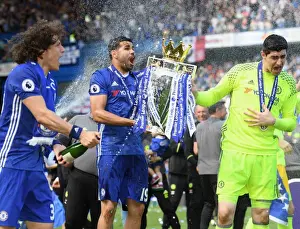 Chelsea FC: Premier League Champions - Triumphant Moment with David Luiz, Diego Costa, and Thibaut Courtois and the Trophy