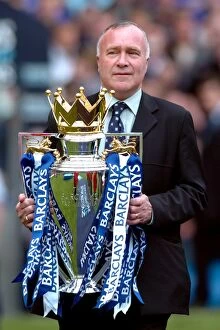 Ron Harris Collection: Former Chelsea Legend Ron Harris Presents the Premier League Trophy at Stamford Bridge