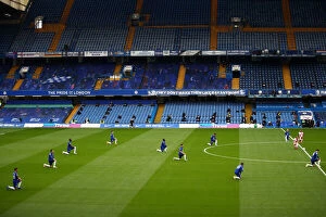 Images Dated 17th October 2020: Chelsea Players Kneel for Black Lives Matter before Empty Stamford Bridge vs Southampton