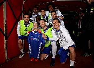 Images Dated 14th December 2016: Chelsea Players and Sunderland Fan Bradley Lowrey in Unique Pre-Match Tunnel Moment
