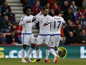 Images Dated 23rd April 2016: Chelsea Triumph: Willian, Fabregas, and Pedro Celebrate Their Goals vs. AFC Bournemouth (April 2016)