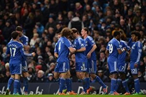 Images Dated 3rd February 2014: Chelsea United: Celebrating Ivanovic's Goal vs. Manchester City (3rd February 2014) - Eden Hazard