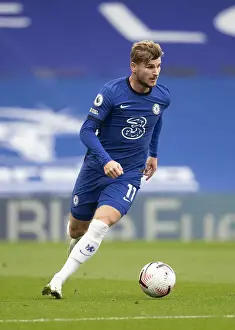 Sport Prints: Chelsea vs Southampton: Timo Werner in Action at Empty Stamford Bridge