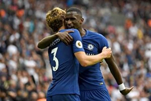 Images Dated 20th August 2017: Chelsea's Alonso and Rudiger Celebrate Second Goal Against Tottenham in Epic Premier League Showdown