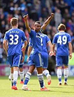 Images Dated 11th May 2014: Chelsea's Ashley Cole: Title-Winning Jubilation at Cardiff City (May 11, 2014)