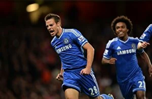 Images Dated 29th October 2013: Chelsea's Azpilicueta Scores First: Capital One Cup Upset at Arsenal's Emirates Stadium, 2013