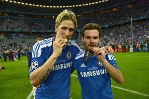 Images Dated 19th May 2012: Chelsea's Champions League Triumph: Fernando Torres and Juan Mata Celebrate Victory over Bayern
