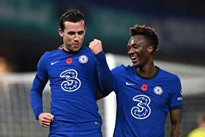 Images Dated 7th November 2020: Chelsea's Chilwell and Abraham Celebrate Second Goal Against Sheffield United (Premier League)