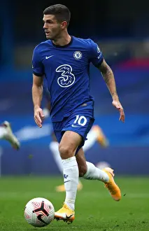 03.10.20 - Chelsea V Crystal Palace (Home) Prints: Chelsea's Christian Pulisic in Action against Crystal Palace at Empty Stamford Bridge