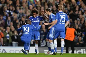 European Matches 2013-2014 Season Prints: Chelsea's Demba Ba Celebrates Historic Hat-Trick Against Schalke in Champions League
