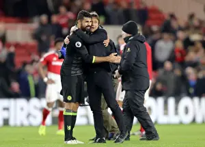 Chelsea's Diego Costa and Antonio Conte: A Victory Embrace at Riverside Stadium