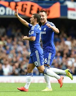 Images Dated 23rd August 2014: Chelsea's Eden Hazard and John Terry: A Celebratory Moment after Scoring Against Leicester City