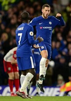 Images Dated 12th February 2018: Chelsea's Eden Hazard and N'Golo Kante Celebrate Goal Against West Bromwich Albion