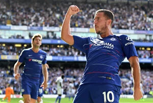 Soccer Collection: Chelsea's Eden Hazard Scores Second Goal Against Cardiff in Premier League
