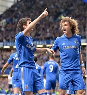 Images Dated 8th May 2013: Chelsea's Embaoba and David Luiz: Celebrating Oscar's Opener Against Tottenham Hotspur