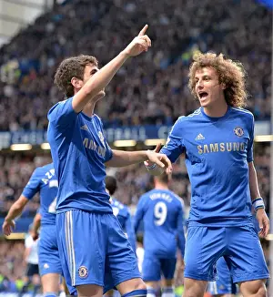 Chelsea's Embaoba and David Luiz: Celebrating Oscar's Opener Against Tottenham Hotspur (8th May 2013)