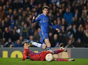 Chelsea v Steaua Bucharest 14th March 2013 Collection: Chelsea's Embolo and Oscar Overcome Chiriches in Europa League Clash at Stamford Bridge