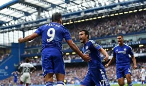Images Dated 29th August 2015: Chelsea's Falcao and Pedro: Unison in Triumph - Their First Goal Celebration Against Crystal