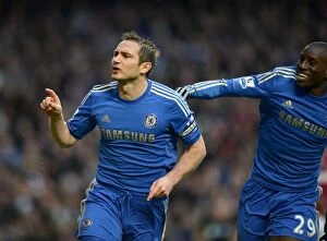 Images Dated 17th March 2013: Chelsea's Frank Lampard and Demba Ba: Celebrating the Opening Goal against West Ham United in