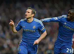 Chelsea's Frank Lampard and Demba Ba: Celebrating the Opening Goal against West Ham United in the Barclays Premier League