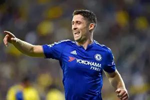 November 2015 Prints: Chelsea's Gary Cahill Euphorically Celebrates First Goal Against Maccabi Tel Aviv in UEFA Champions League