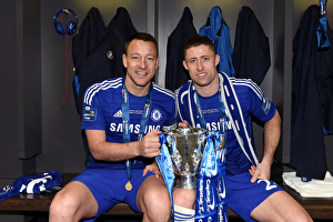 Chelsea's Gary Cahill and John Terry Celebrate Capital One Cup Victory over Tottenham Hotspur at Wembley Stadium (March 1, 2015)