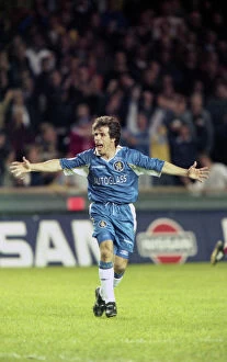 Cup Winners Cup Final 1998 Collection: Chelsea's Gianfranco Zola Celebrates UEFA European Cup-Winners Cup Victory over VfB Stuttgart, 1998