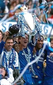 Images Dated 29th April 2006: Chelsea's Glory: John Terry Celebrates Premier League Victory with the Trophy (2005-2006)