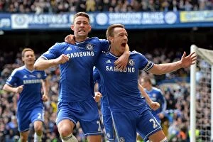 Images Dated 22nd February 2014: Chelsea's John Terry and Gary Cahill: Celebrating the Winning Goal Against Everton in the Barclays