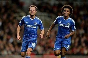 Images Dated 29th October 2013: Chelsea's Juan Mata and Willian: Unstoppable Duo Celebrates Double Strike Against Arsenal in