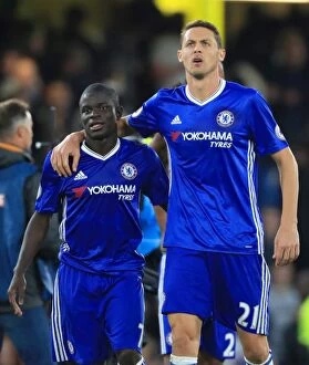 Images Dated 23rd October 2016: Chelsea's Kante and Matic: Celebrating Derby Victory - Chelsea 1-0 Manchester United