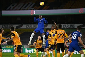 Images Dated 15th December 2020: Chelsea's Kurt Zouma Heads the Ball in Empty Molineux Against Wolverhampton Wanderers - Premier