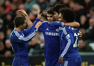 Chelsea's Oscar Celebrates Fourth Goal Against Swansea City in Barclays Premier League (January 17, 2015)