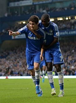 Images Dated 21st September 2013: Chelsea's Oscar and Ramires: United in Victory - Opening Goal Celebration (September 21, 2013)