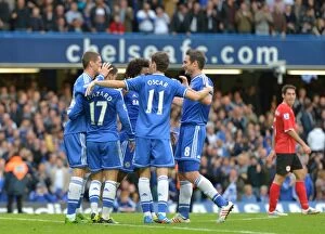 Images Dated 19th October 2013: Chelsea's Oscar: Triumphant Triple Goal Celebration vs. Fulham (Sept 2013)