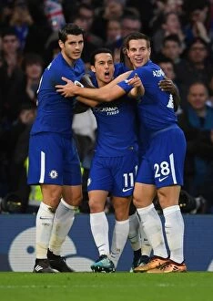 Images Dated 30th December 2017: Chelsea's Pedro Scores Third Goal vs Stoke City, Premier League